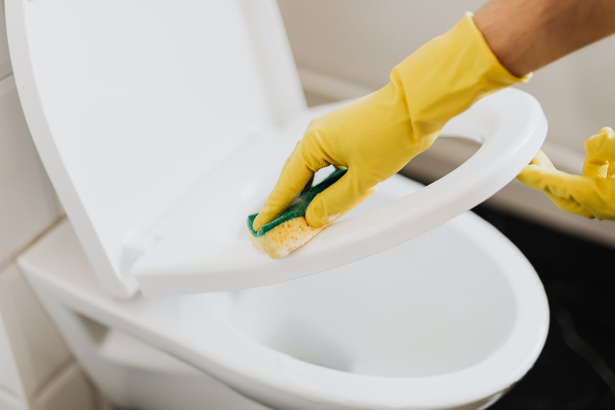 Toilet bowl and seat in a Dallas, TX bathroom needing repair